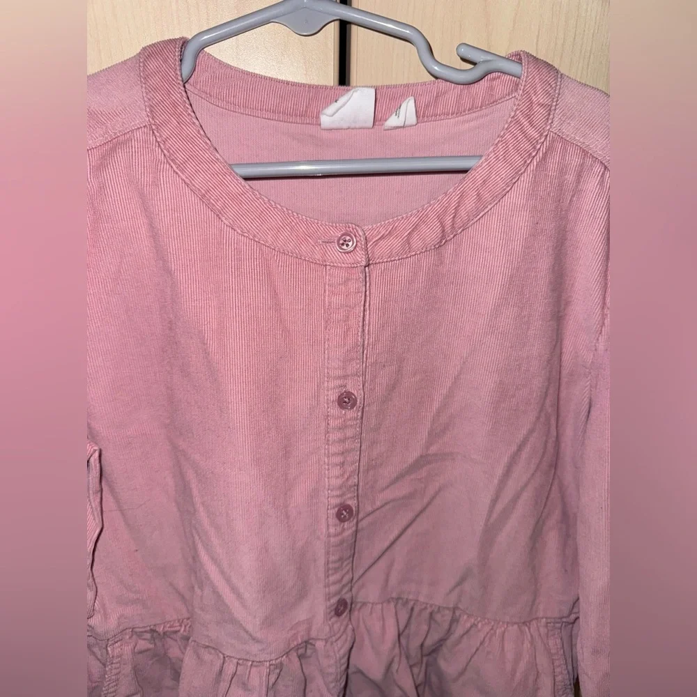 Old Navy Girls Pink Corduroy Button Front Dress Long Sleeve Size L 10/12